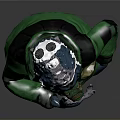 Game Movie Character In Green Outfit With Helmet Patched Pants And Blue Gloves 3D Render