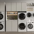 Modern Laundry Room With Multiple Front Load Washing Machines And Storage Cabinets 3d model