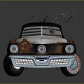 Vintage Custom Car With Rusty Exterior Distinct Front Design And Red Rims