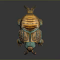Fantasy Creature Character Featuring Elephant Beetle Hybrid With Blue Yellow Intricate Exoskeleton