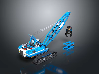 Detailed Lego Blue Tracked Crane Toy With Minifigure And Construction Parts 3d model