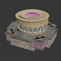 Classical Circular Building with Colonnade Arched Windows and Blue Roof Tiles