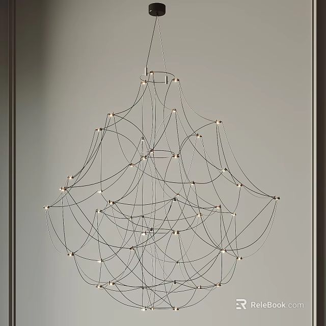 Modern Abstract Chandelier Interior Design With Metal Wire Structure Intertwined Lines And LED Lights 3d model 