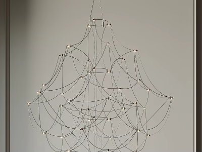 Modern Abstract Chandelier Interior Design With Metal Wire Structure Intertwined Lines And LED Lights 3d model