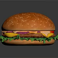 Delicious Juicy Burger With Sesame Bun Lettuce Tomato Cheese And Patty