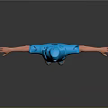 Game Or Movie Character In Blue Scrubs With Cap Mask Arms Outstretched Against Dark Background