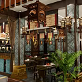 Chinese Style Restaurant Interior With Wooden Decor Lanterns And Traditional Patterned Walls