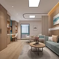 Modern Nursing Room Interior With Bed Sofa Coffee Table And Wooden Cabinets
