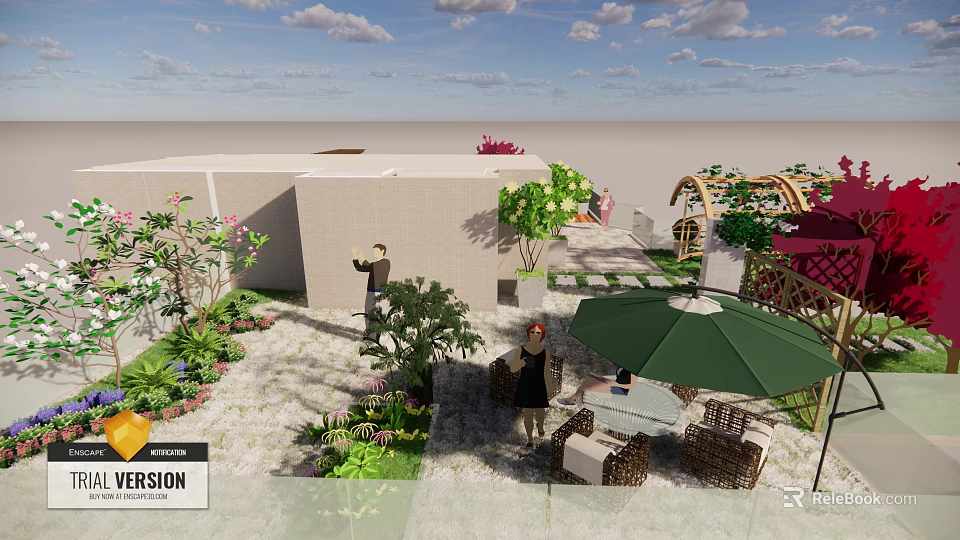 Lush Rooftop Garden With Green Plants Vibrant Flowers And Outdoor Seating 3d model 