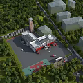 Aerial Planning Layout of Fire Station Complex With Tower Greenery Roads and Playground
