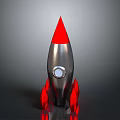 Space Rocket With Silver Body Red Tip Fins And Circular Window Design