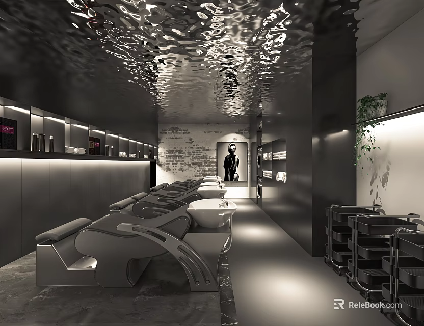Modern Beauty Hair Salon Interior With Styling Chairs Lighting And Beauty Equipment 3d model 