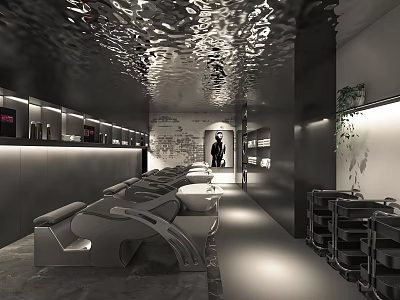 Modern Beauty Hair Salon Interior With Styling Chairs Lighting And Beauty Equipment 3d model