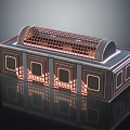 Cartoon Scene Featuring Stylish Building With Arched Grid Top And Square Windows With Glowing Lights