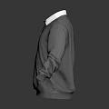Gray Polo Style Sweater With White Collar And Long Sleeves Casual Wear