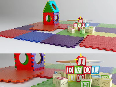 Colorful Alphabet Building Blocks on Interlocking Play Mats for Children’s Fun Play Area 3d model