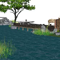 Rural Landscape Featuring Rice Fields Pond Small Bridge Pavilion And Red Leaf Trees 3d model