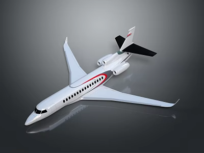 Modern White Airliner With Red Stripe Black Tail And Passenger Windows 3d model