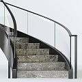 Modern Spiral Staircase With Glass Railing And Stone Steps Design