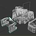 Sci-Fi Round Console Setup With Two Side Tables And Holographic Projection