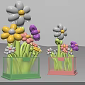 Colorful Flower Arrangement in Transparent Green Pink Boxes Photo Check-in Spot