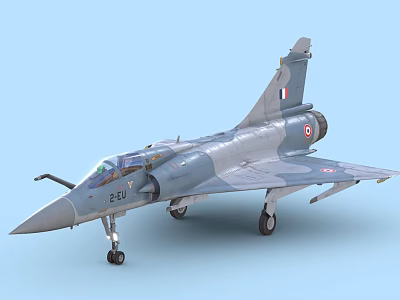 Military Fighter Jet With Camouflage Paint French Flag Insignia Number 212 And Landing Gear 3d model