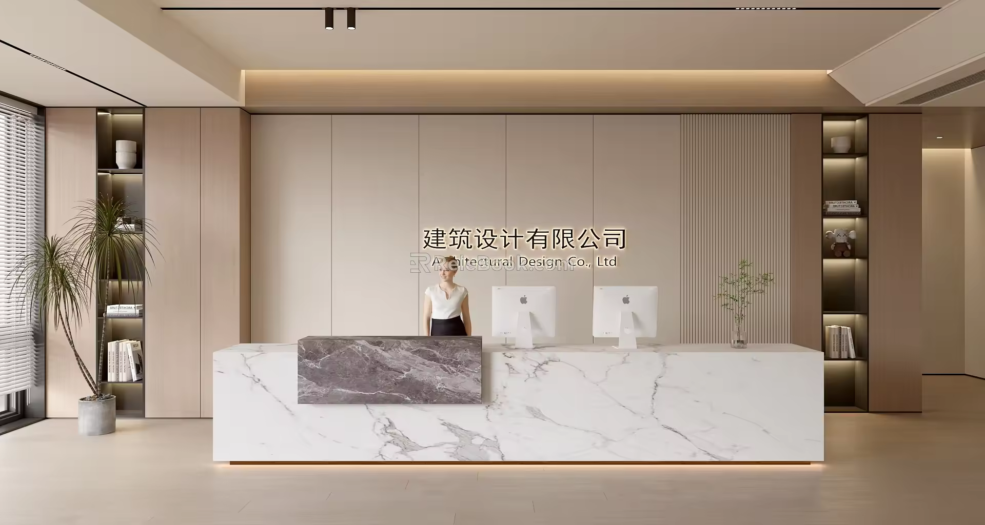 Modern Company Reception Area Bar Reception Desk 3d model