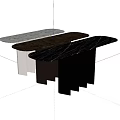 Modern Oval Marble Dining Table With Sleek Glass Base And Black Vertical Accents