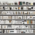 Stylish Bookshelves Filled With Various Books Magazines And Decorative Items