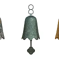 Three Multicolored Bell Pendants With Intricate Patterns Top Rings And Decorative Bottoms