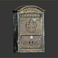 Antique Vintage Mailbox With Ornate Carvings Decorative Crest And Aged Brass Finish