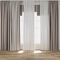 Elegant White and Gray Layered Curtains With Natural Light Through Window 3d model