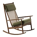 Comfortable Wooden Frame Leisure Rocking Chair with Green Cushion and Mesh Backrest