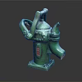 Old Green Water Pump Designed With Octopus Shaped Tentacle Handles And Red Label