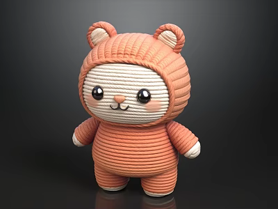 Cute Orange Striped Stuffed Toy Plush Doll with Big Eyes Round Ears and White Belly 3d model