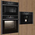 Built in Kitchen Appliances Black Oven And Coffee Machine In Wooden Cabinet Design