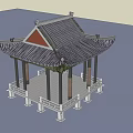 Traditional Chinese Pavilion Featuring Curved Eaves Decorative Roof And White Railings