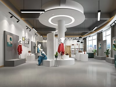 Modern Retail Store Interior With Mannequins Display Platforms And Stylish Lighting Design 3d model