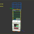 Aerial Work Platform Structure With Red Safety Guardrail Blue Metal Frame And White Control Box