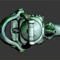 Old Green Water Pump Designed With Octopus Shaped Tentacle Handles And Red Label