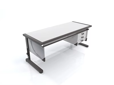 Modern Minimalist Office Desk with White Desktop Metal Frame and Drawers 3d model
