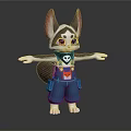 Cartoon Animal Character With Big Ears Blue Overalls White Paws And Black Tail