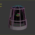 Modern Transparent Observation Cabin With Metallic Frame And Red Base Glass Structure