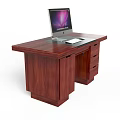 Sturdy Wooden Office Desk With Computer Monitor Keyboard Mouse And Storage Drawers
