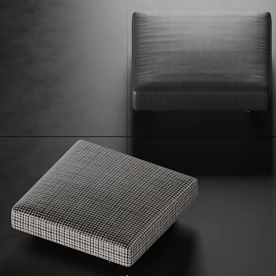 Sleek Modern Ottoman Design With Black Leather And Checkered Fabric Textured Surfaces 3d model