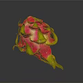 Vibrant Pink Dragon Fruit With Fresh Flesh And Green Leafy Tips On Dark Background