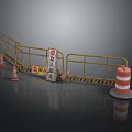 Construction Site Safety Barrier With Warning Signs Traffic Cones And Isolation Blocks