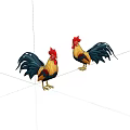 Two Colorful Roosters With Red Combs Yellow Bodies And Blue Tails