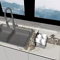Sink retractable faucet counter pan sink basin 3d model