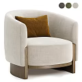 Beige Fabric Single Sofa With Curved Armrest Brown Cushion And Wooden Legs